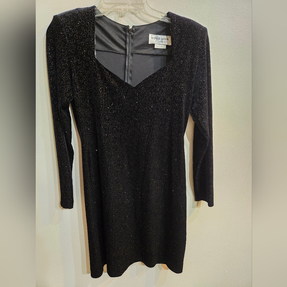 Betsy & Adam Black Sparkle Long Sleeve Dress